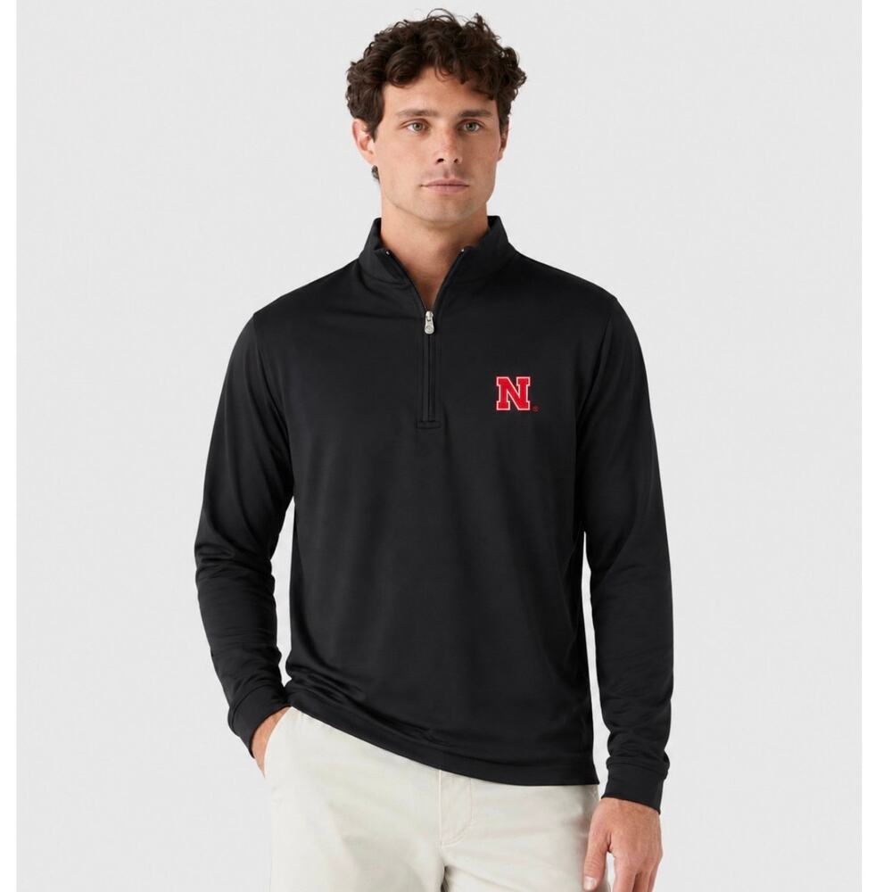 NWOT Peter Millar 1/4 Zip Collegiate Pullover Nebraska Black Men’s Size Large